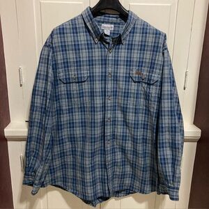 Carhartt Mens Size 4XL Blue Plaid Checkered Long Sleeves Shirt Top Pocket Button
